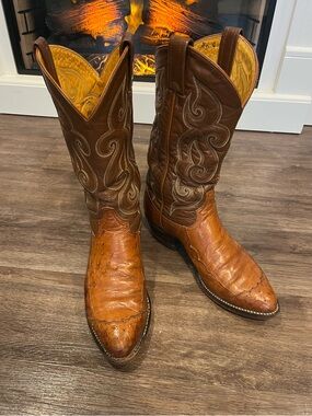 Vintage TONY LAMA full quill Ostrich Cowboy Boots Men’s 9.5 peanut brittle
